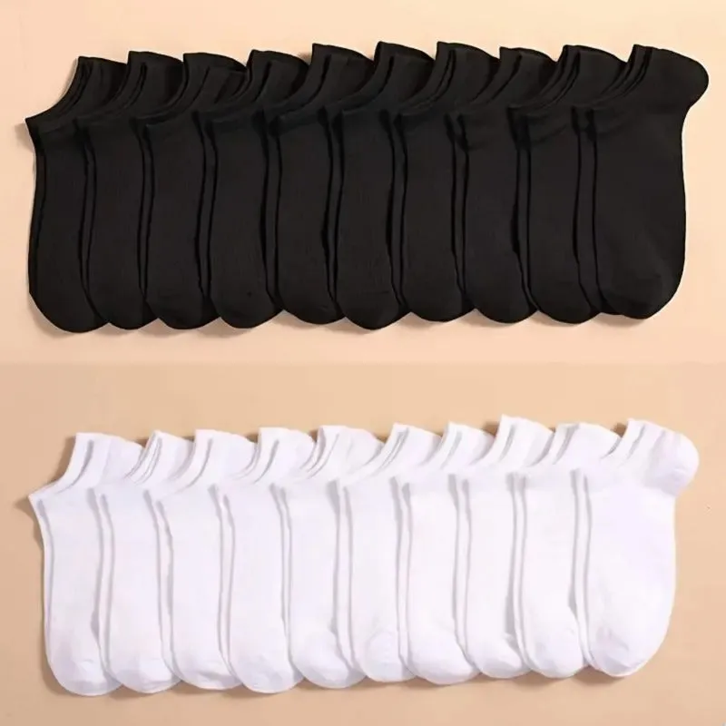 10/20pairs Unisex Casual Plain Color Boat Socks, Thin Breathable Comfy Anti-odor Sweat-absorbing Low Cut Ankle Socks For Men Women