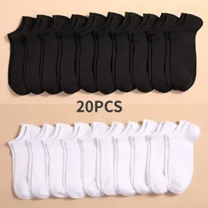 10/20pairs Unisex Casual Plain Color Boat Socks, Thin Breathable Comfy Anti-odor Sweat-absorbing Low Cut Ankle Socks For Men Women