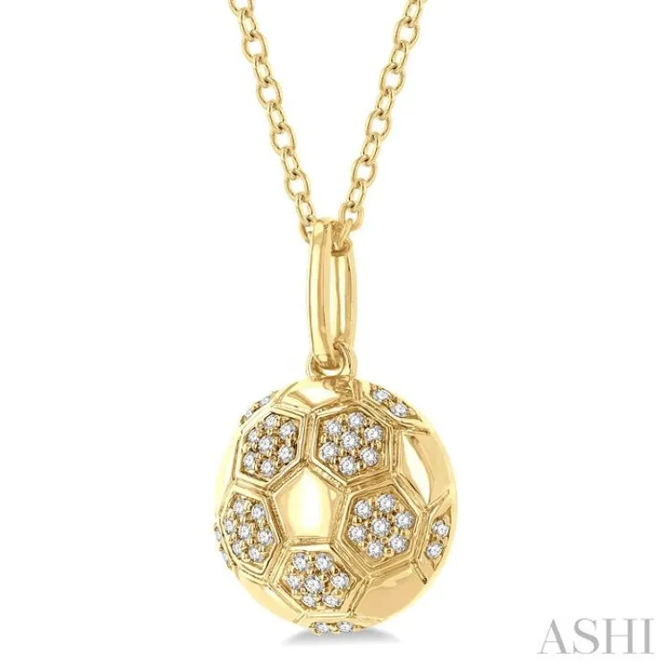 1/6 ctw Petite Soccer Ball Round Cut Diamond Fashion Pendant With Chain in 10K Yellow Gold