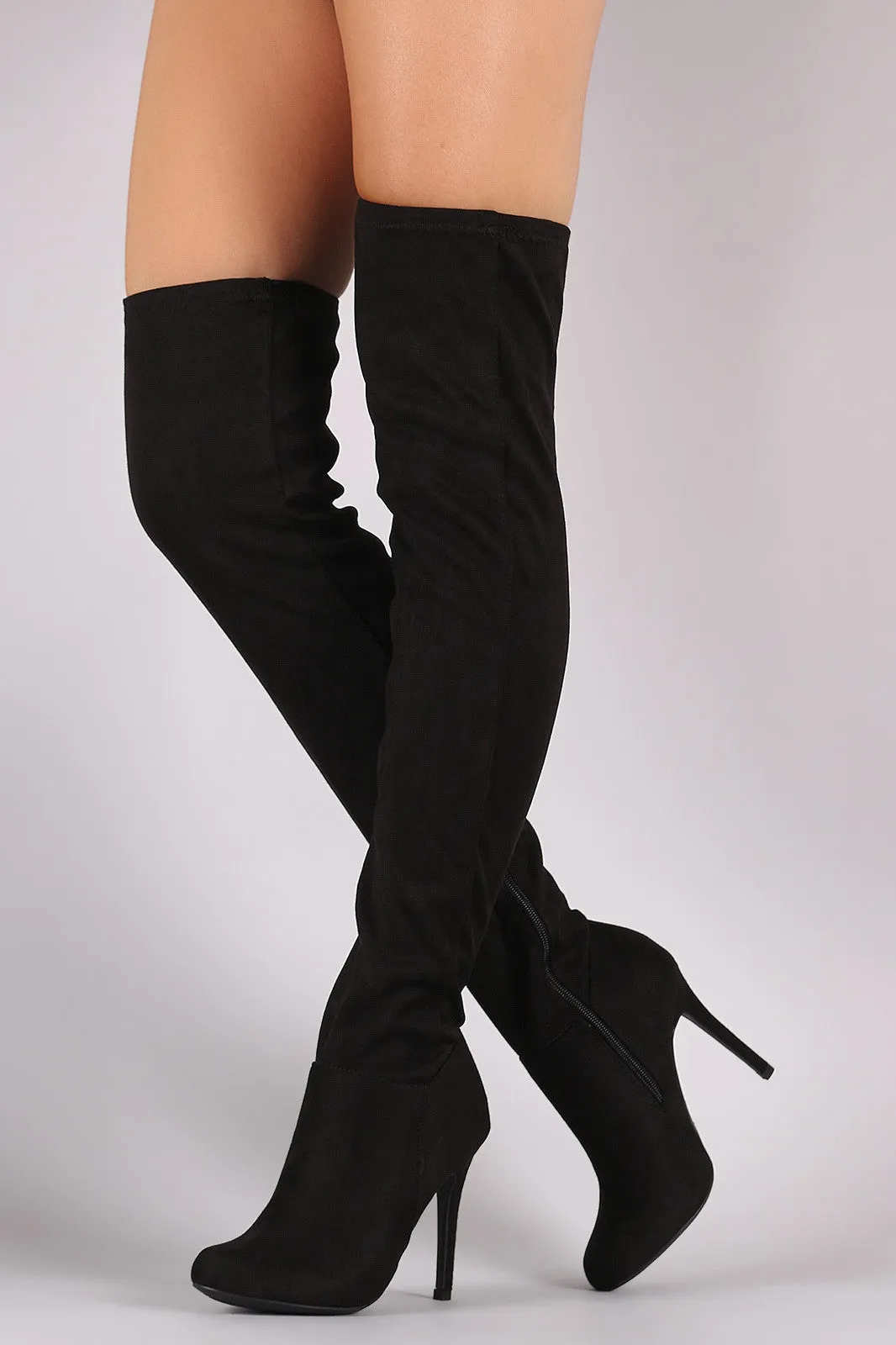 Anne Michelle Fitted Suede Stiletto Over-The-Knee Boots