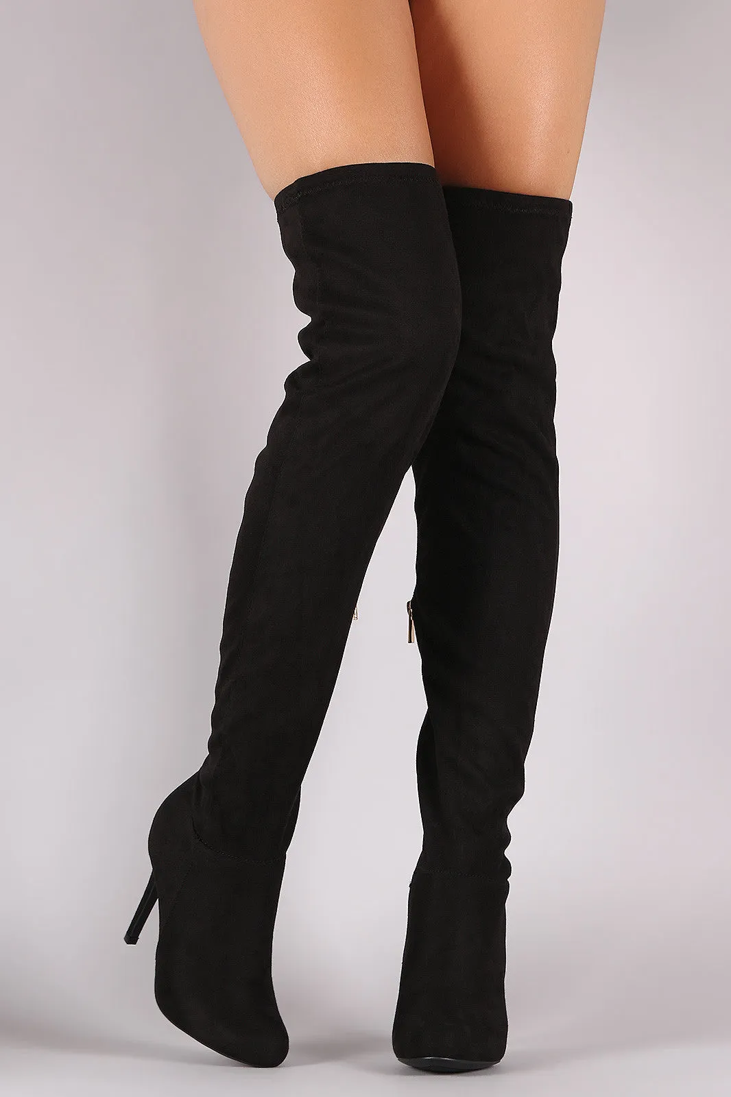 Anne Michelle Fitted Suede Stiletto Over-The-Knee Boots