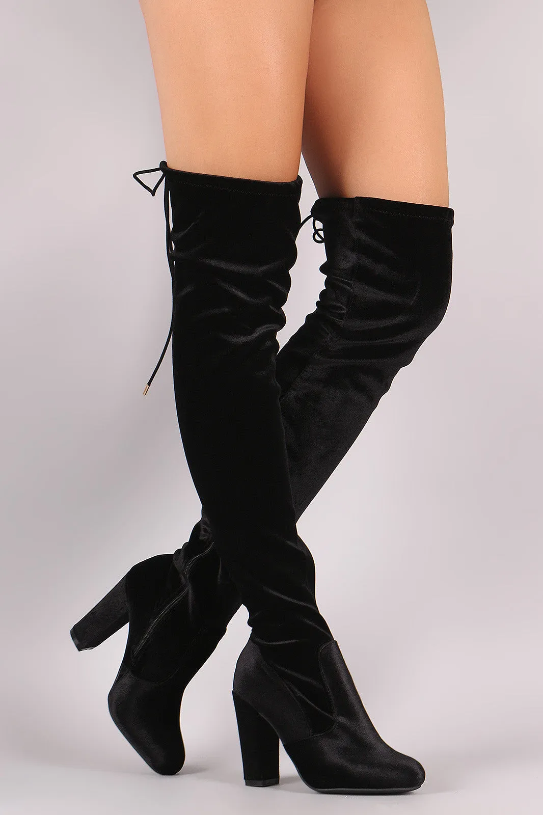 Bamboo Velvet Fitted Over-The-Knee Chunky Heel Boots