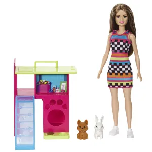 Barbie Doll and Pet Playhouse with 2 Pets Playset for Kids Ages 3 