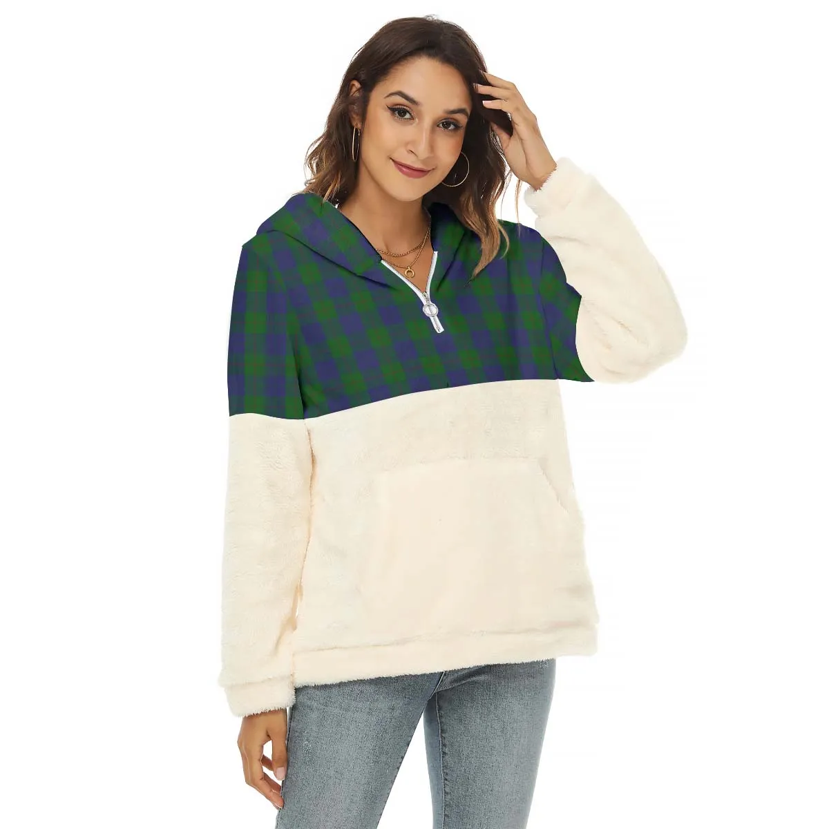 Barclay Tartan Women's Borg Fleece Hoodie With Half Zip