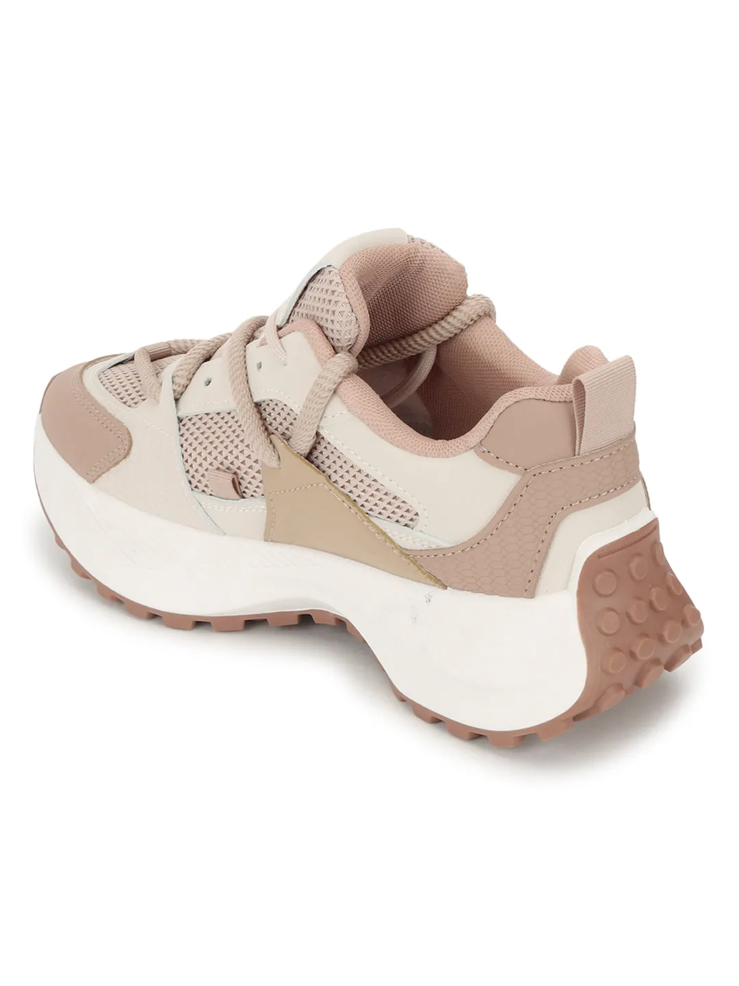 Beige Brown Mesh Stylish Lace-Up Sneakers (TC-RS3617-BEIGBRO)