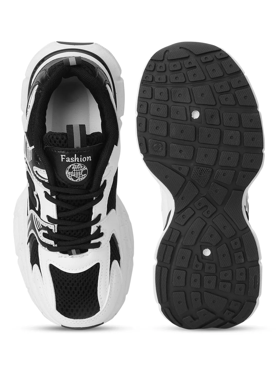 Black Mesh Lace-Up Sneakers (TC-RS3618-BLK)