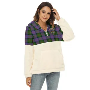 Blair Modern Tartan Women's Borg Fleece Hoodie With Half Zip with Family Crest