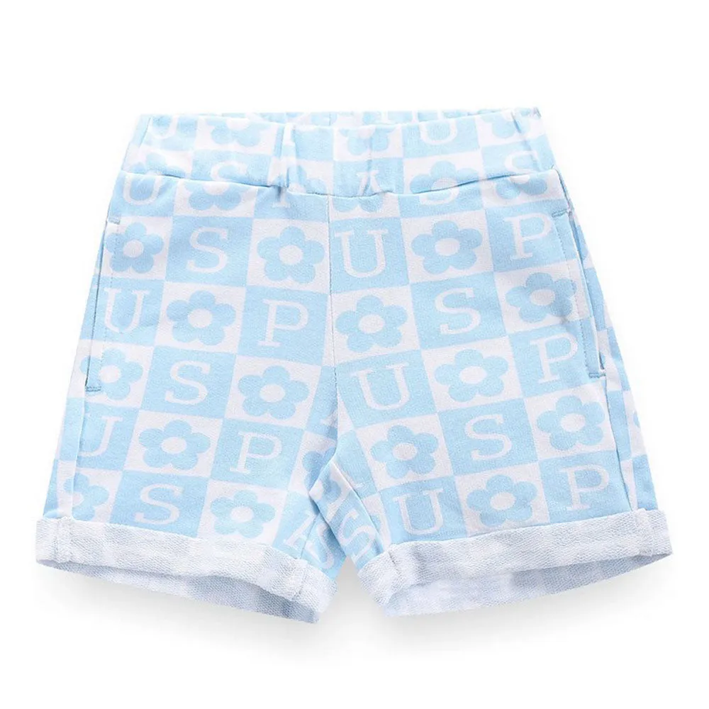 Blue Brand Printed Cotton Shorts