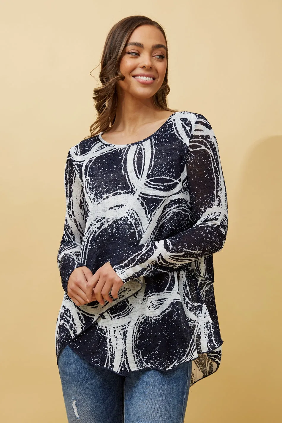 BOBBI ABSTRACT PRINT DOUBLE LAYERED TOP