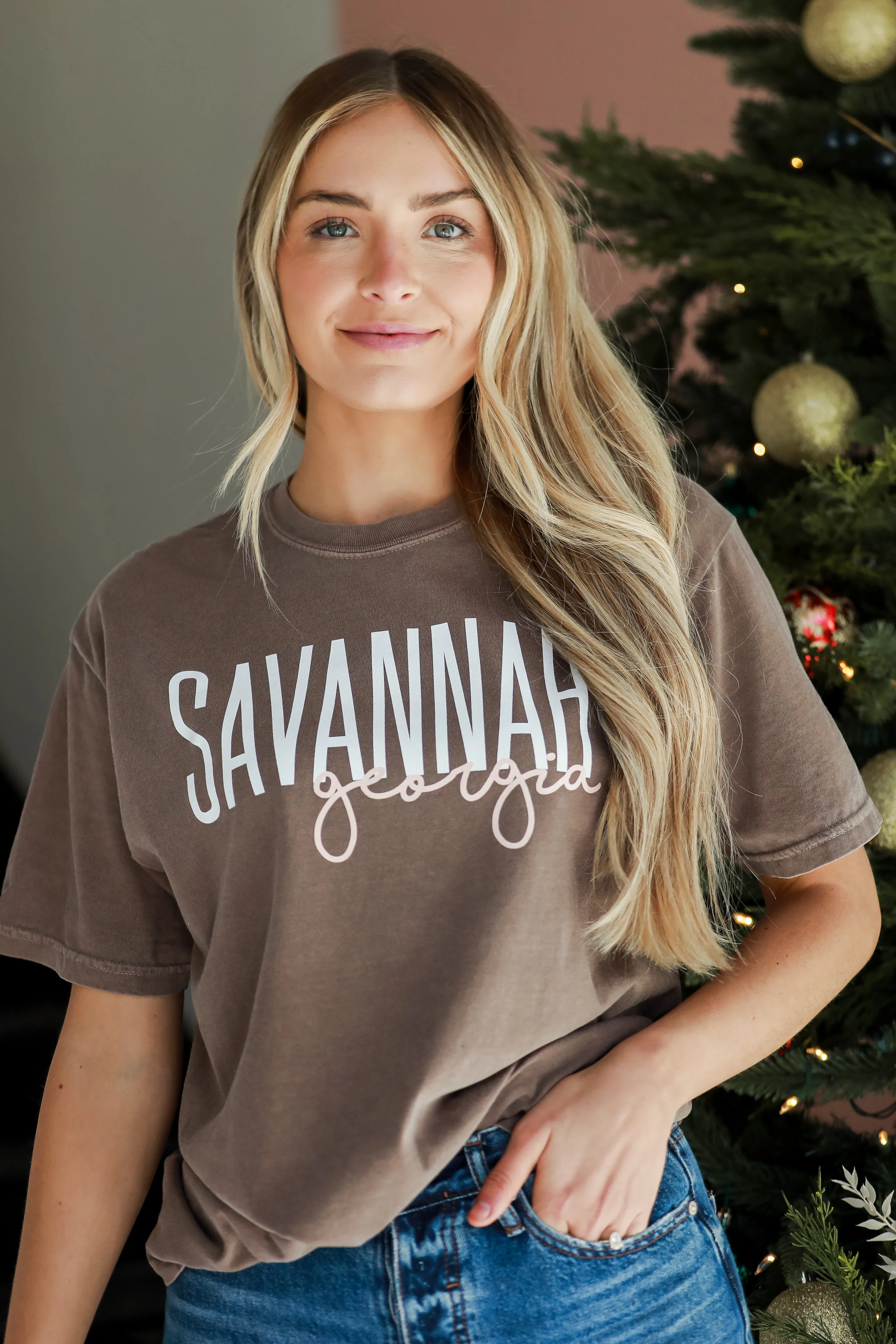 Brown Savannah Georgia Script Tee