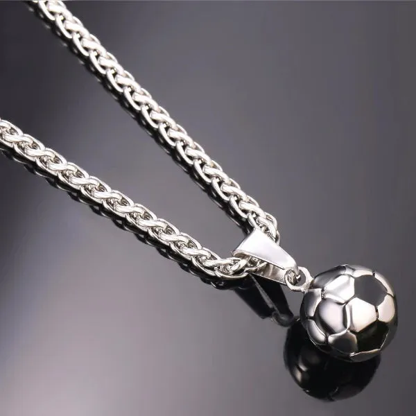 Classy Men Silver Soccer Ball Pendant Necklace