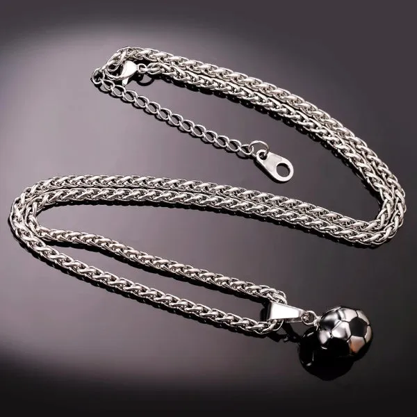 Classy Men Silver Soccer Ball Pendant Necklace