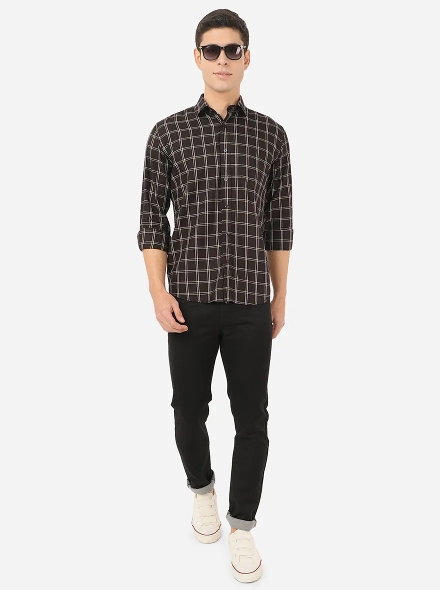 Coffee Black Checked Slim Fit Casual Shirt | Greenfibre