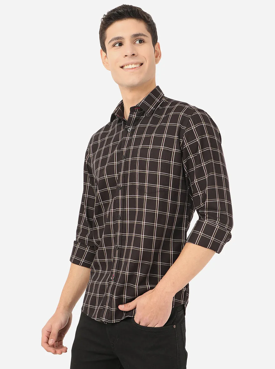 Coffee Black Checked Slim Fit Casual Shirt | Greenfibre