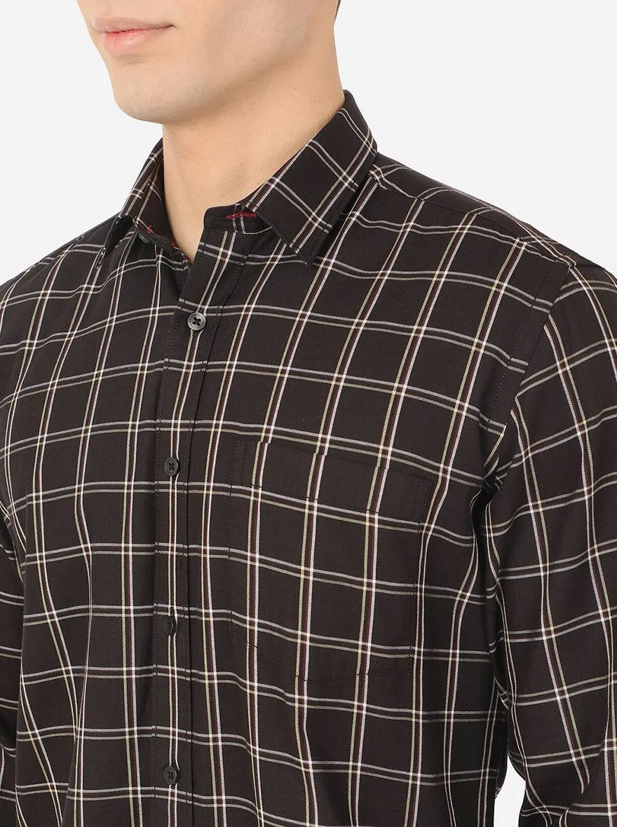 Coffee Black Checked Slim Fit Casual Shirt | Greenfibre