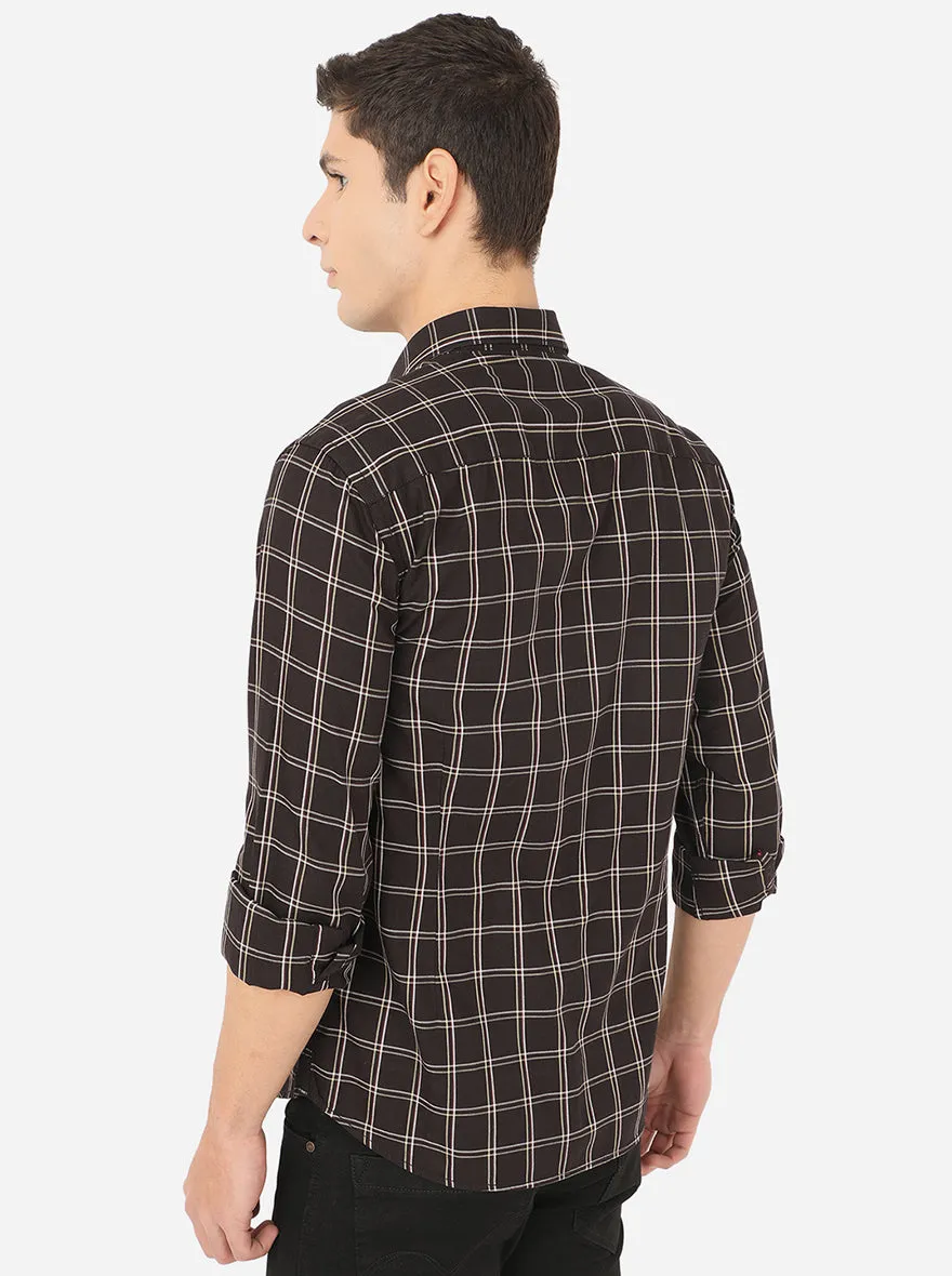 Coffee Black Checked Slim Fit Casual Shirt | Greenfibre