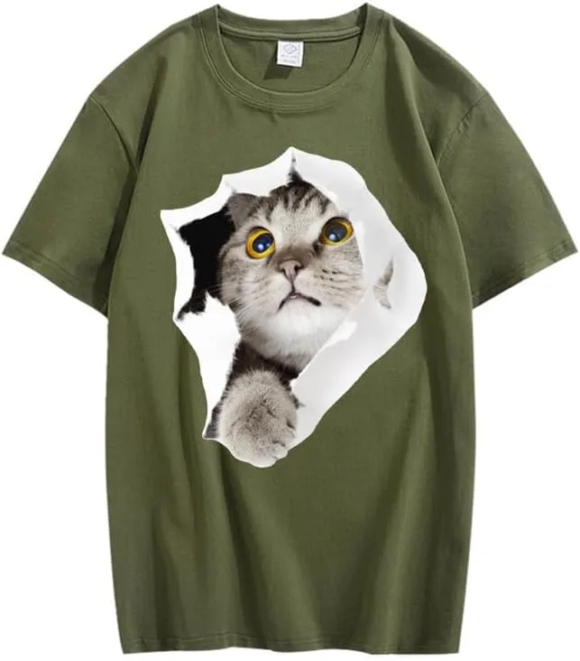 CORIRESHA Teen's Cute Cat Crew Neck Short Sleeve Casual Cozy Cotton T-Shirt