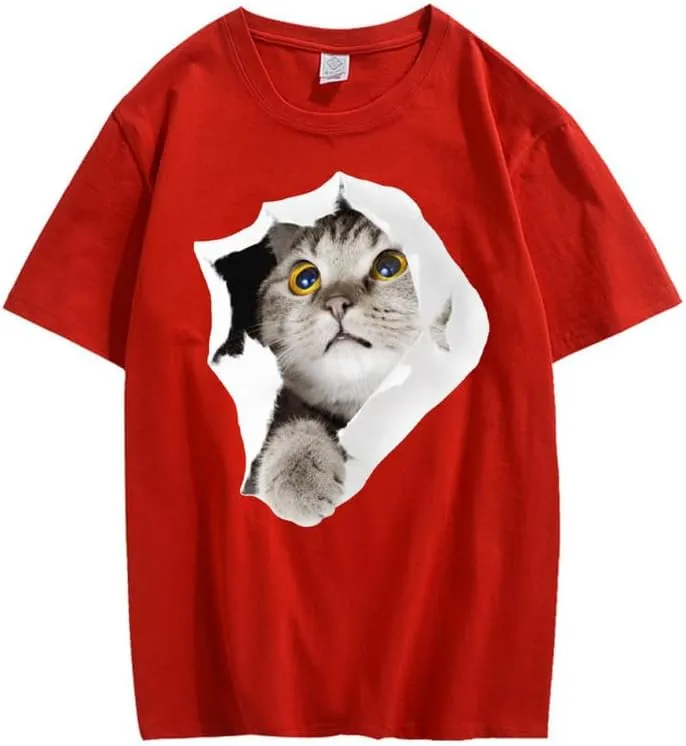 CORIRESHA Teen's Cute Cat Crew Neck Short Sleeve Casual Cozy Cotton T-Shirt