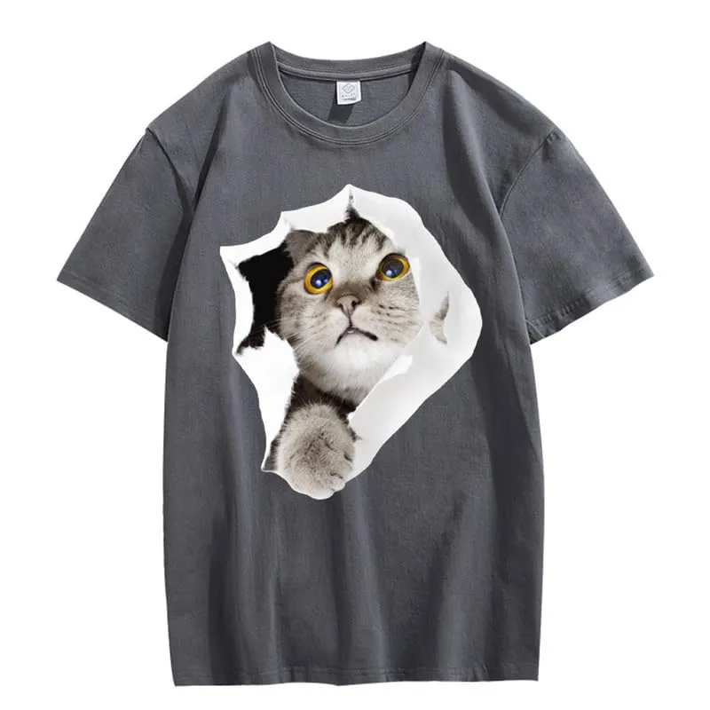 CORIRESHA Teen's Cute Cat Crew Neck Short Sleeve Casual Cozy Cotton T-Shirt