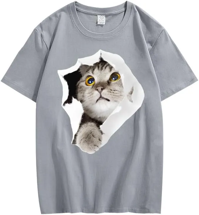 CORIRESHA Teen's Cute Cat Crew Neck Short Sleeve Casual Cozy Cotton T-Shirt