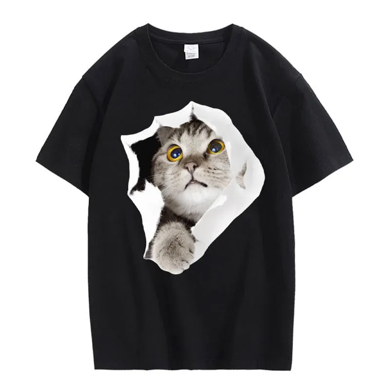 CORIRESHA Teen's Cute Cat Crew Neck Short Sleeve Casual Cozy Cotton T-Shirt