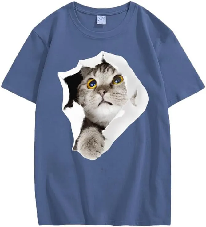 CORIRESHA Teen's Cute Cat Crew Neck Short Sleeve Casual Cozy Cotton T-Shirt