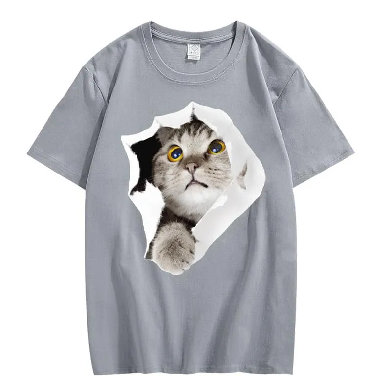 CORIRESHA Teen's Cute Cat Crew Neck Short Sleeve Casual Cozy Cotton T-Shirt