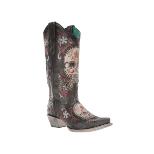 Corral Boots Women's Black and White Sugar Skull Embroidered Boots