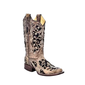 Corral Women's Inlay Flowered Embroidery & Studs Brown Boots