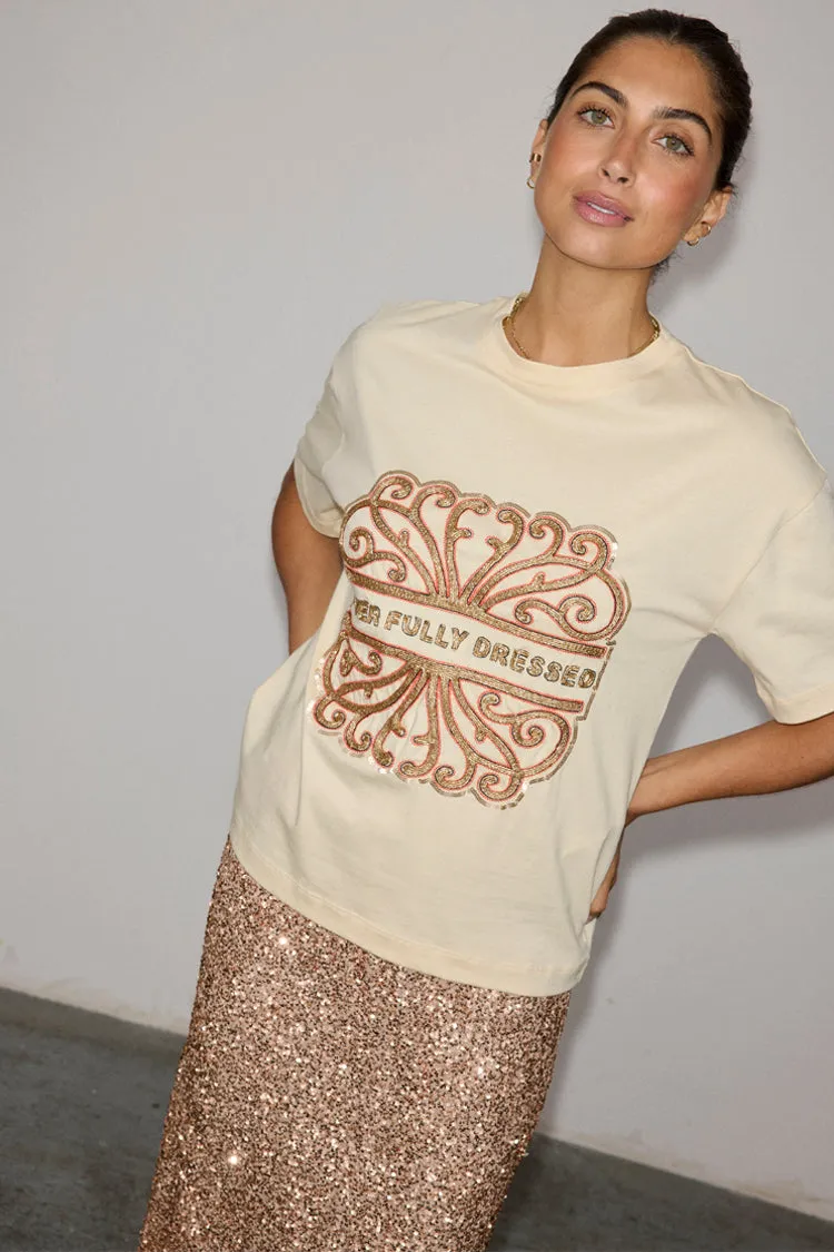 Cream Beaded Logo T-shirt