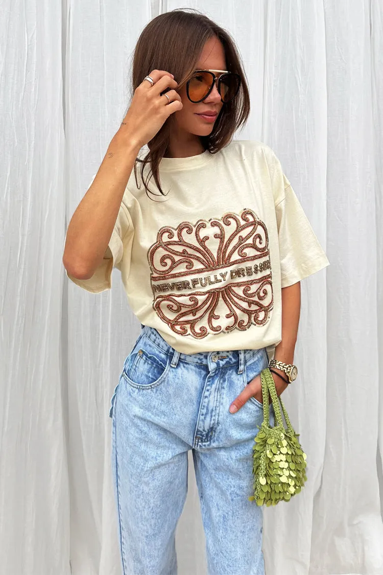 Cream Beaded Logo T-shirt