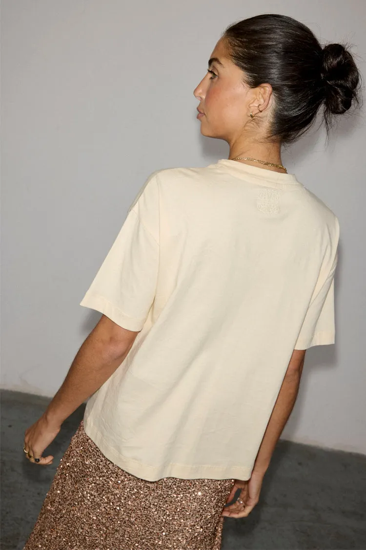 Cream Beaded Logo T-shirt