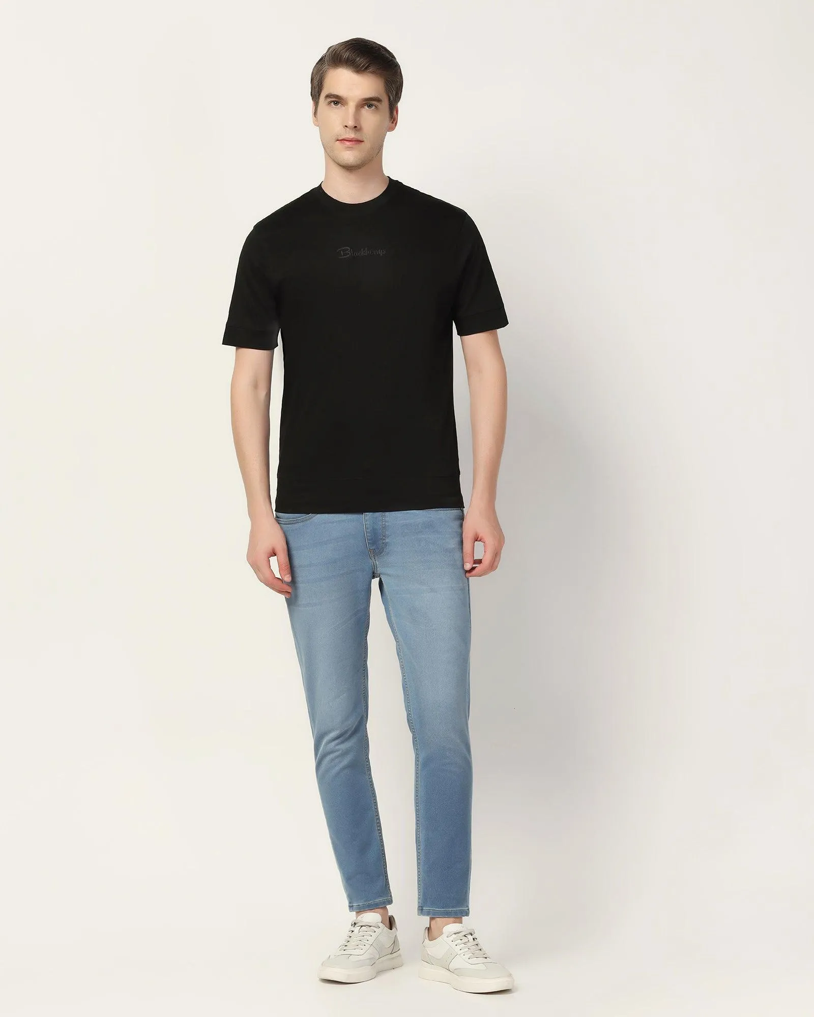 Crew Neck Black Solid T-Shirt - Elijah