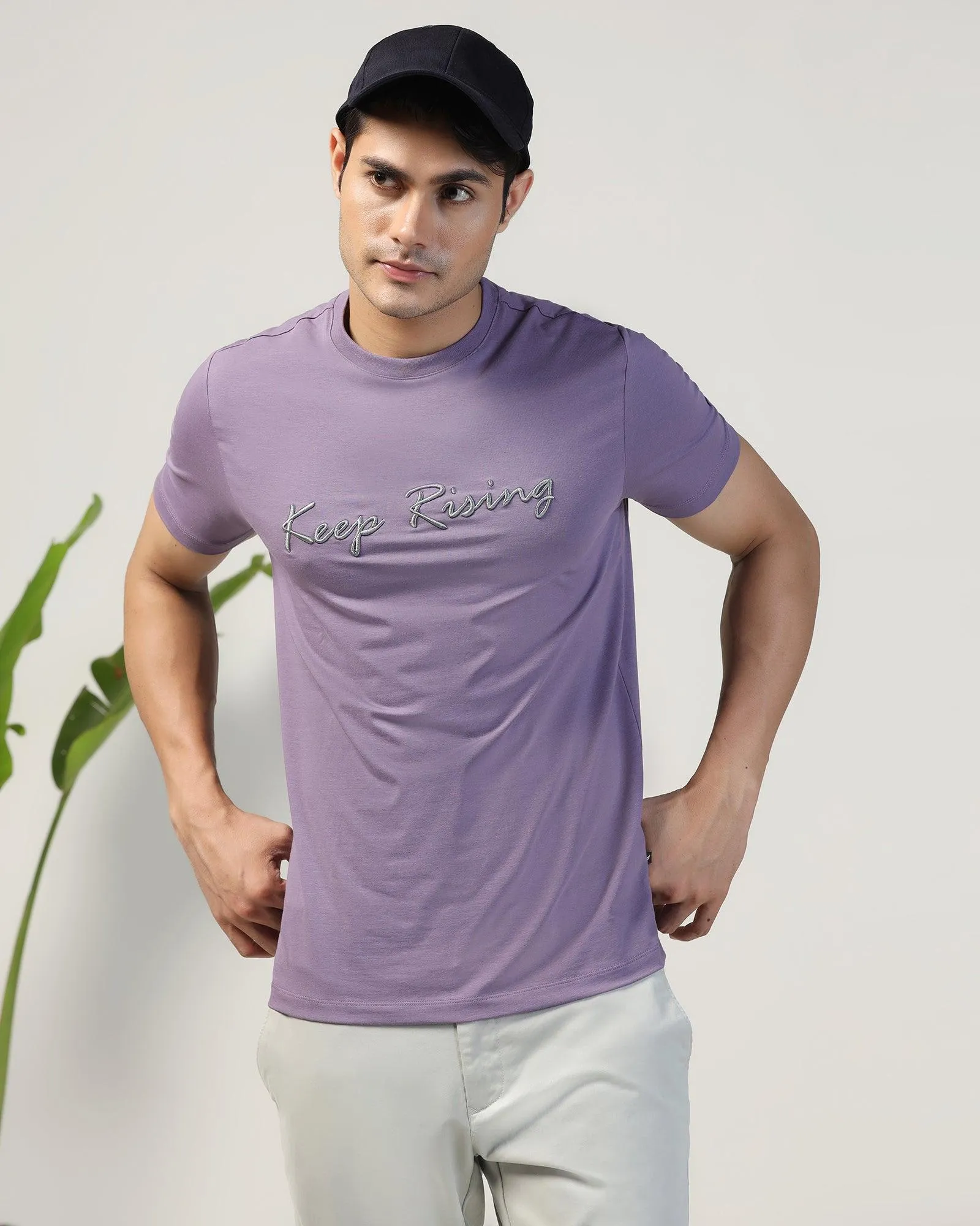 Crew Neck Purple Printed T-Shirt - Levi