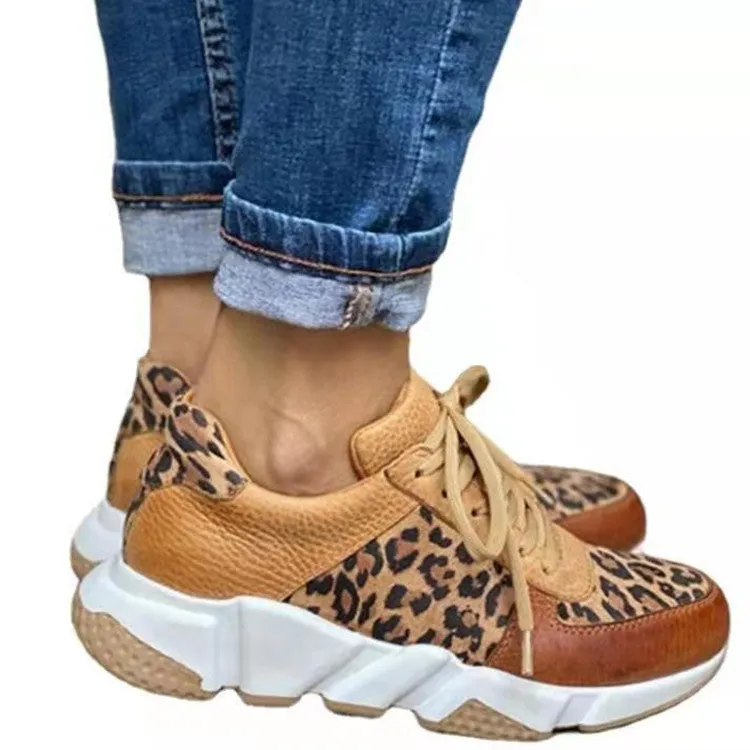 Cross Straps Thick-Soled Leopard Print Shallow Mouth Sneakers