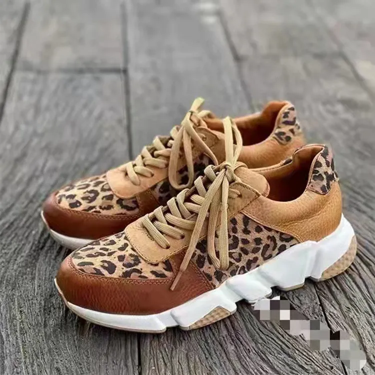 Cross Straps Thick-Soled Leopard Print Shallow Mouth Sneakers