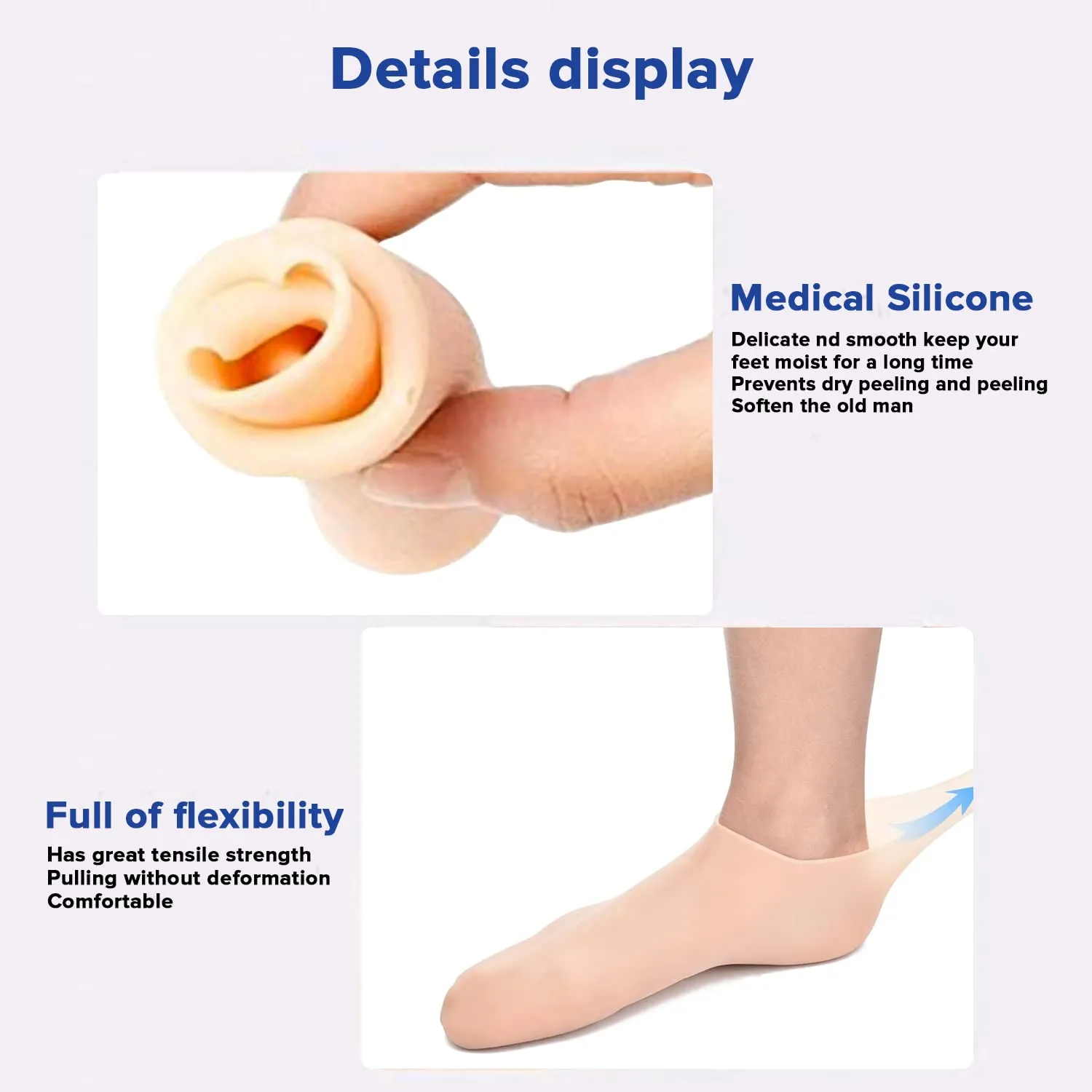 Dr Foot Silicone Moisturizing Heel Socks | For Dry, Cracked Heels, Rough Skin, Dead Skin, Calluses Remover | For Both Men & Women | Full Length, Large Size – 1 Pair (Pack of 3)