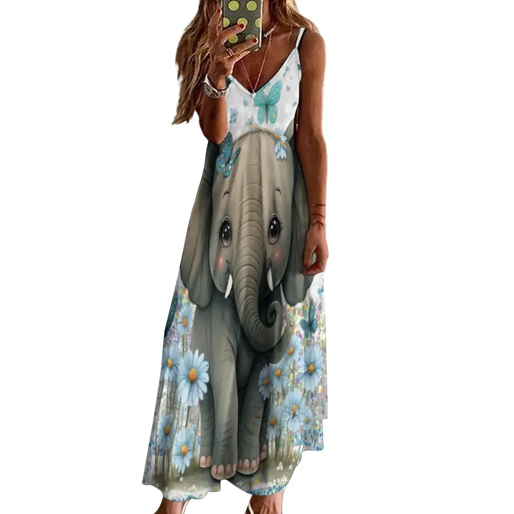 Elephant Spaghetti Strap Ankle-Length Dress Long dress