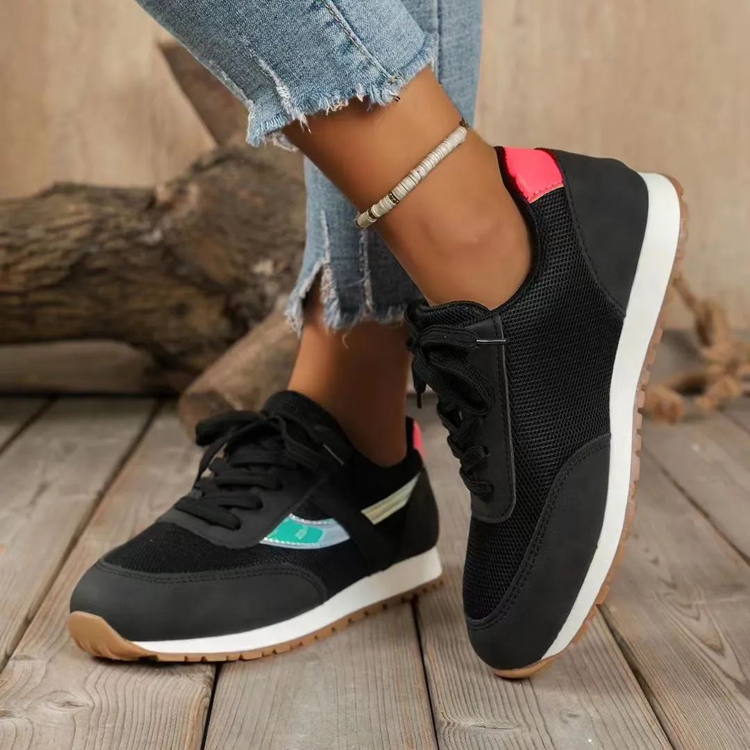 elveswallet Round toe mesh patchwork tendon sole sneakers