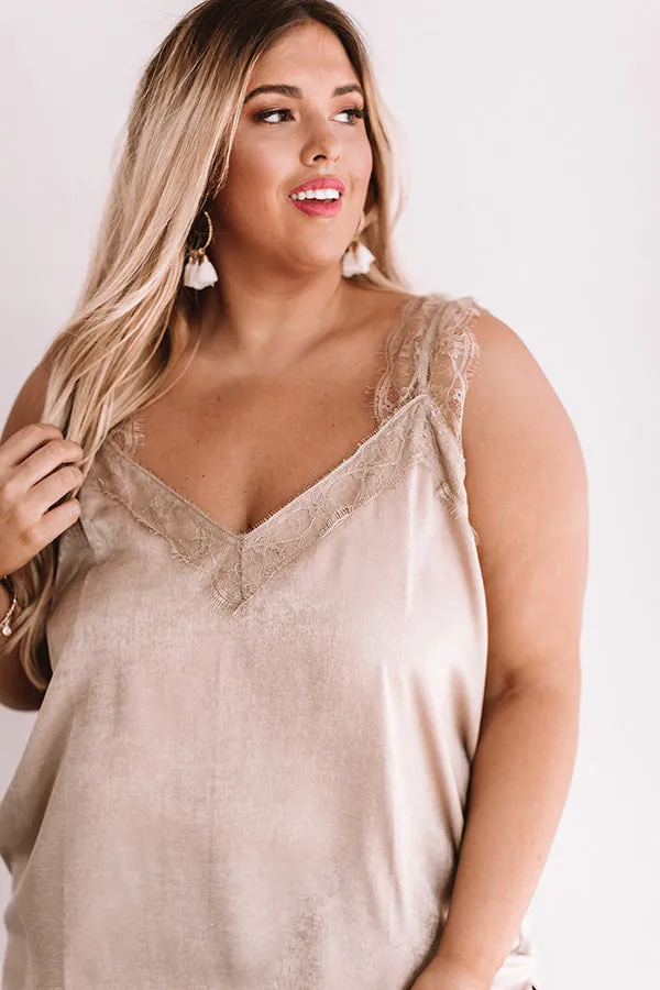 Express Yourself Lace Shift Tank in Iced Mocha Curves