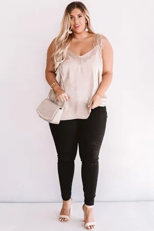 Express Yourself Lace Shift Tank in Iced Mocha Curves