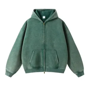 Faded Green Double Zip Up Hoodie