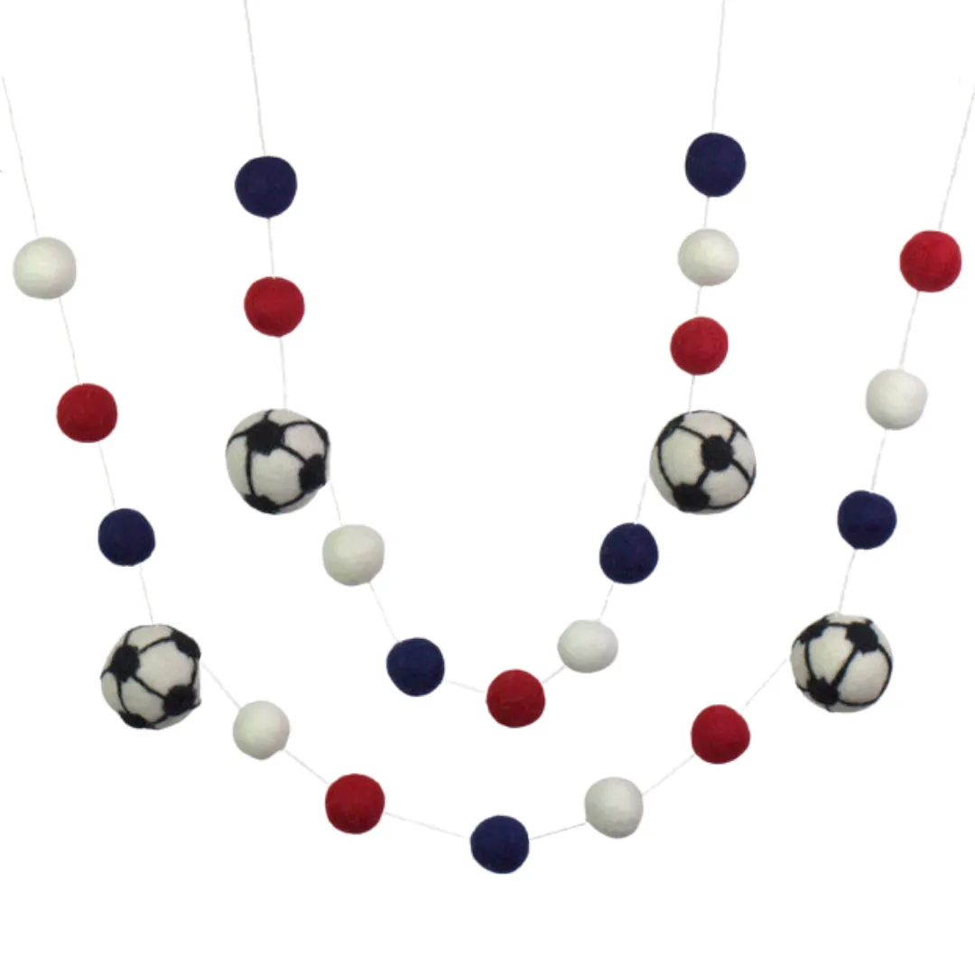 Felt Soccer Ball Garland- Navy Blue, Red, White