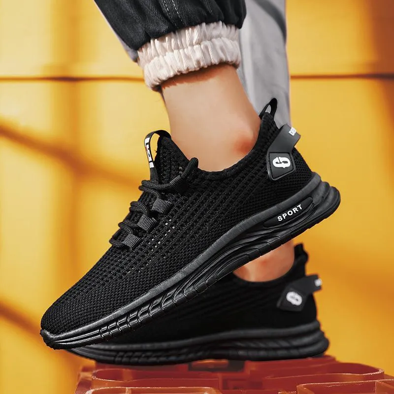 Flat heel fly woven breathable non-slip solid color casual low-top sneakers