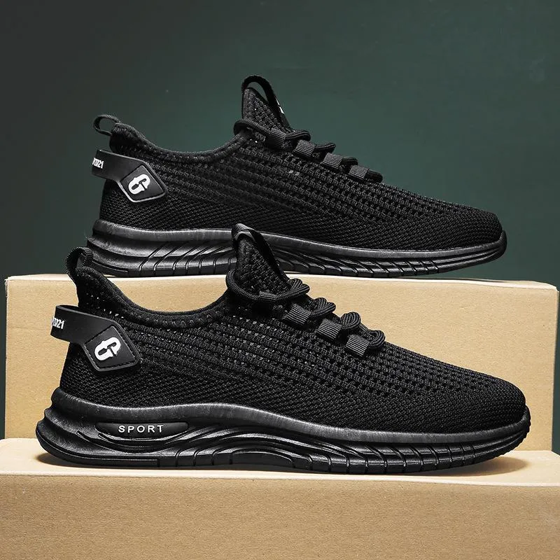 Flat heel fly woven breathable non-slip solid color casual low-top sneakers