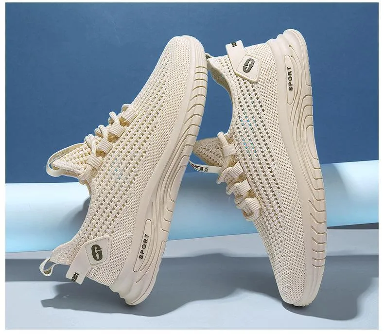 Flat heel fly woven breathable non-slip solid color casual low-top sneakers