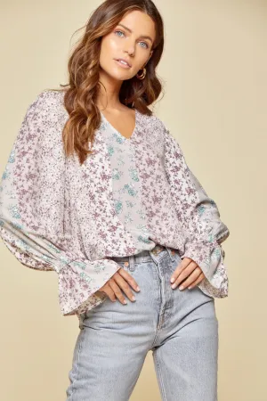 Floral Ruffle Sleeve Blouse