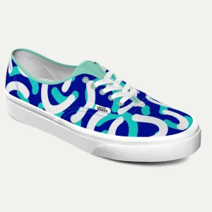 Funky Yeti x Vans Customs Authentic Shoes - Bright Blue Curves