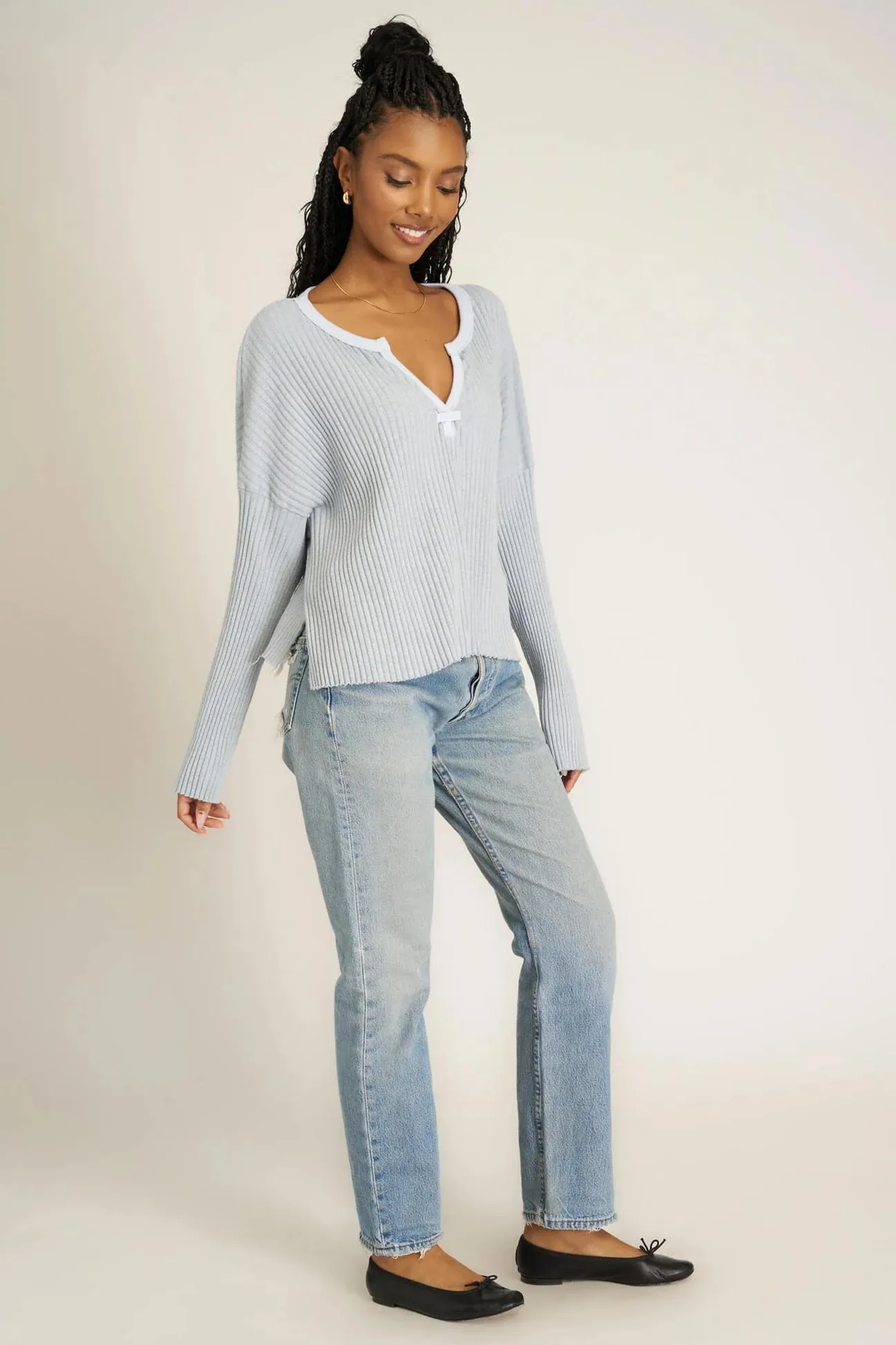 Getaway Notch Neck Sweater - Blue Dusk