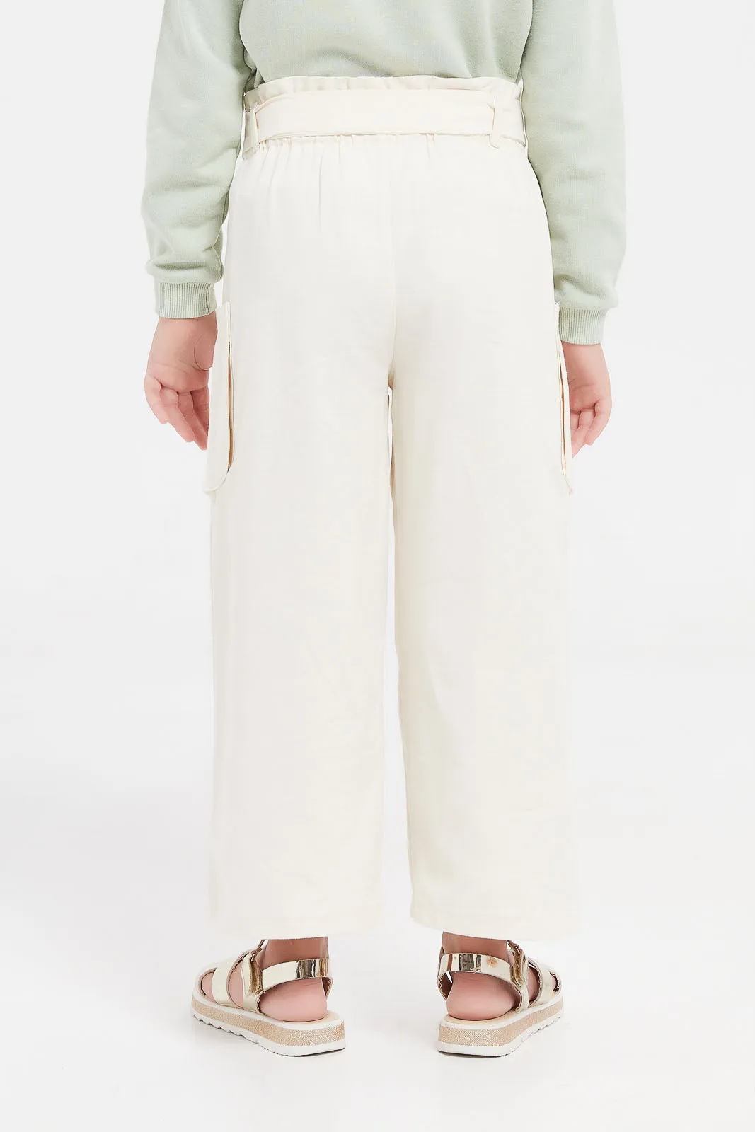 Girls Cream Wide Leg Trouser With Pockets